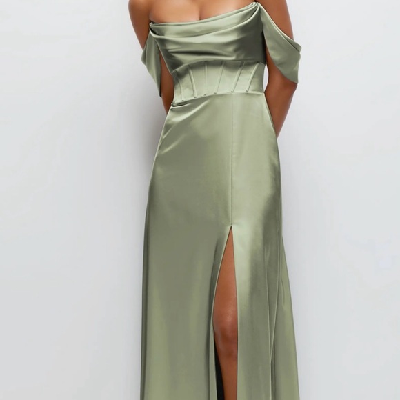 After Six Dresses & Skirts - After Six Sage Off-Shoulder Maxi Dress